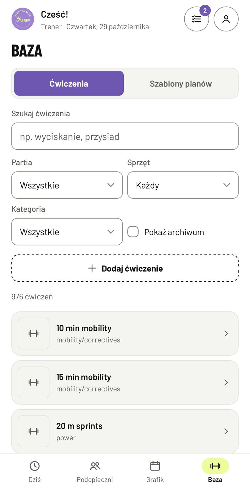 Baza ćwiczeń w aplikacji studia